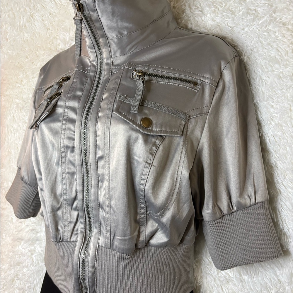 Y2K Ashley By 26 International cropped Silver Bomber Jacket